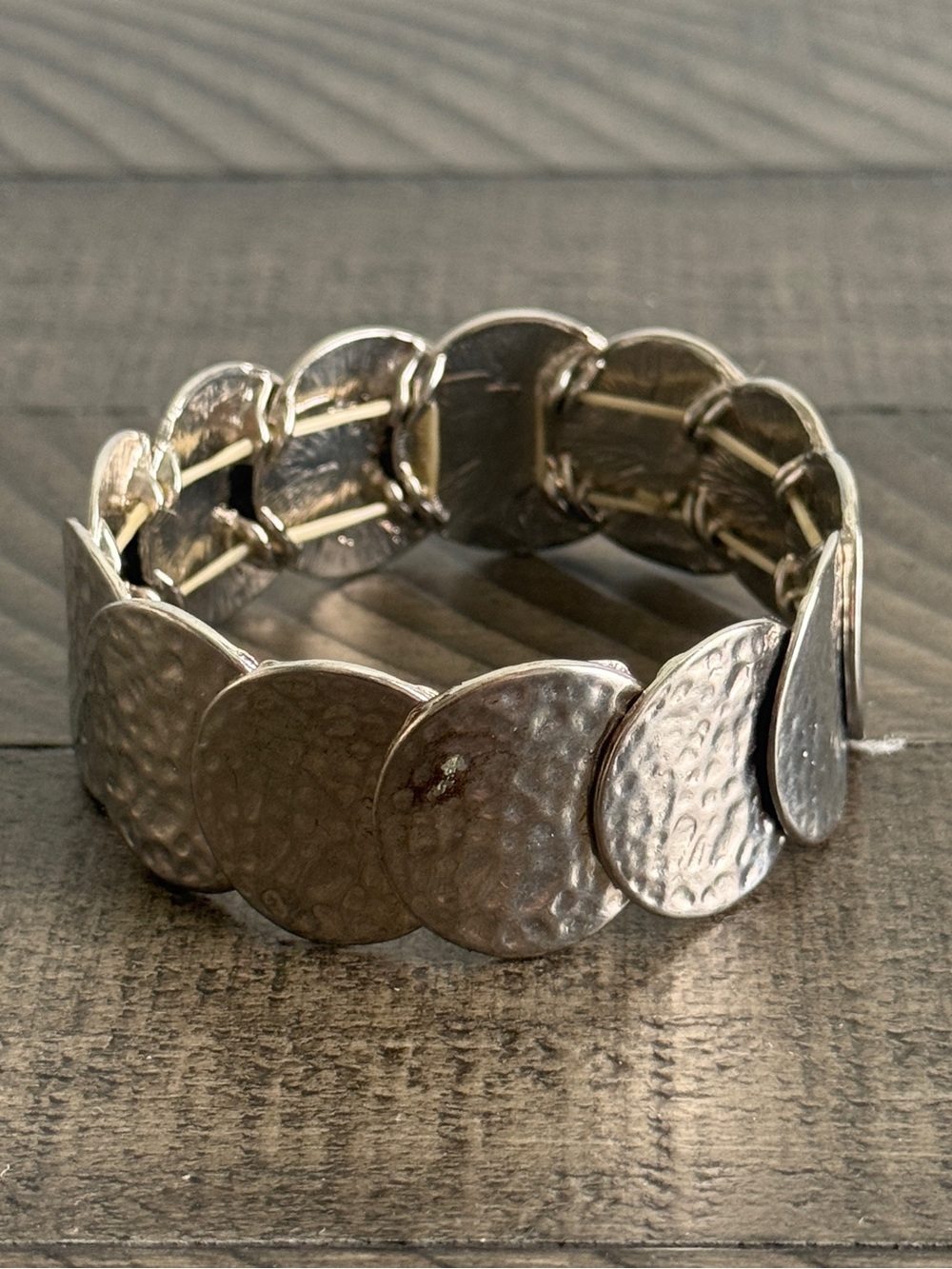 Silver Hammered Disc Stretch Bracelet - Costume Jewelry
